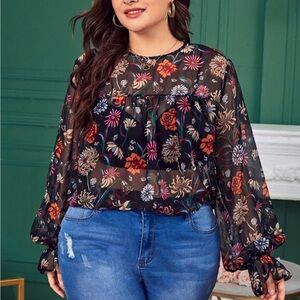 Floral Black Sheer Women's Top